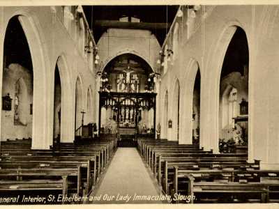 Il tempio in stile neogotico (come detto ancora attivo), dedicato all�Immacolata Concezione e a Sant�Etelberto, poteva accogliere 600 persone e fu inaugurato il 20 aprile 1910